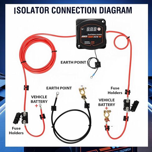 HALENBA Dual Battery Isolator Kit 12V 140Amp-Smart Battery Isolator with Voltage Sensitive Relay (VSR) for Cars, Boats & RVs - Easy Install, Waterproof, & Reliable Power Management in Saudi Arabia