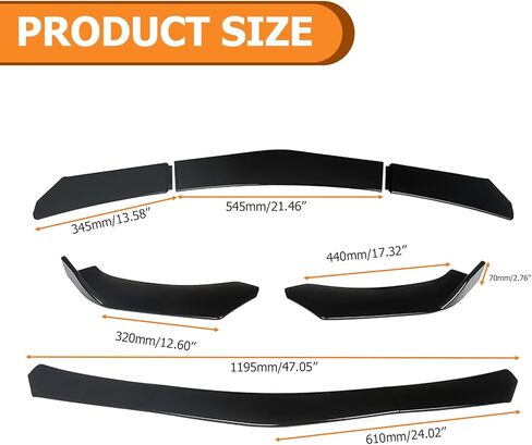 5-Section Universal Front Bumper Lip Spoiler, Gloss Black ABS Splitter for Sedan Coupe Hatchback, 56-72 Inch Adjustable Body Kit in Saudi Arabia