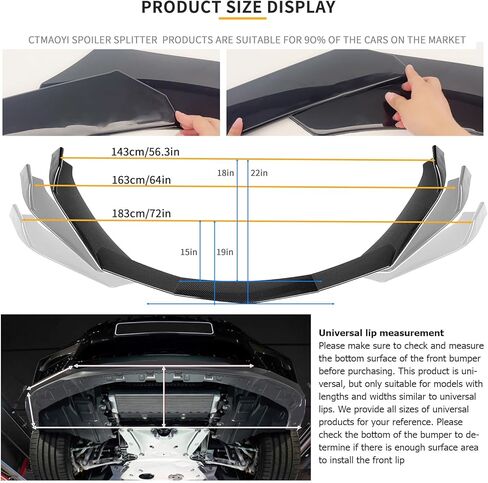 5-Section Universal Front Bumper Lip Spoiler, Gloss Black ABS Splitter for Sedan Coupe Hatchback, 56-72 Inch Adjustable Body Kit in Saudi Arabia
