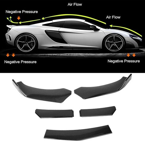 5-Section Universal Front Bumper Lip Spoiler, Gloss Black ABS Splitter for Sedan Coupe Hatchback, 56-72 Inch Adjustable Body Kit in Saudi Arabia