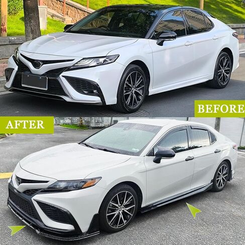 الشفة الأمامية المصد 3 قطع وامتدادات التنانير الجانبية 4 قطع لسيارة Toyota Camry SE XSE 2018-2024 8th 8.5th Yofer Style أطقم الجسم بالكامل (أسود لامع، لكامري 2018-2024) in Kuwait