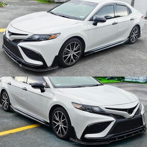 الشفة الأمامية المصد 3 قطع وامتدادات التنانير الجانبية 4 قطع لسيارة Toyota Camry SE XSE 2018-2024 8th 8.5th Yofer Style أطقم الجسم بالكامل (أسود لامع، لكامري 2018-2024) in Kuwait