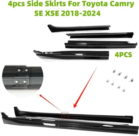 الشفة الأمامية المصد 3 قطع وامتدادات التنانير الجانبية 4 قطع لسيارة Toyota Camry SE XSE 2018-2024 8th 8.5th Yofer Style أطقم الجسم بالكامل (أسود لامع، لكامري 2018-2024) in Kuwait