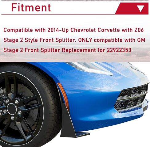 HECASA Front Bumper Lower Splitter Side Extension Winglets Compatible with 2014-Up Corvette C7 / EOS Z06 Stage 3 Style Replacement for 22922353 ABS Plastic Painted Light Gray Metallic Pair in Saudi Arabia
