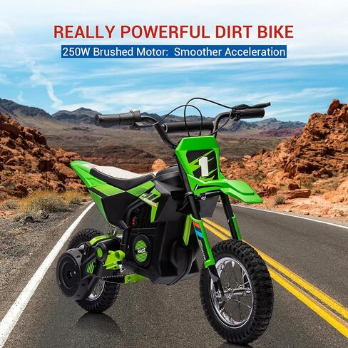 garveelife 24v للأطفال ركوب على دراجة نارية كهربائية على الطرق الوعرة، محرك 250 واط 13.6 ميل في الساعة سرعة الدراجة الترابية موتوكروس، مقعد جلدي، خنق قبضة ملتوية، تعليق معدني، إطارات مملوءة بالهواء للأطفال لعبة ركوب الخيل، أزرق in Kuwait