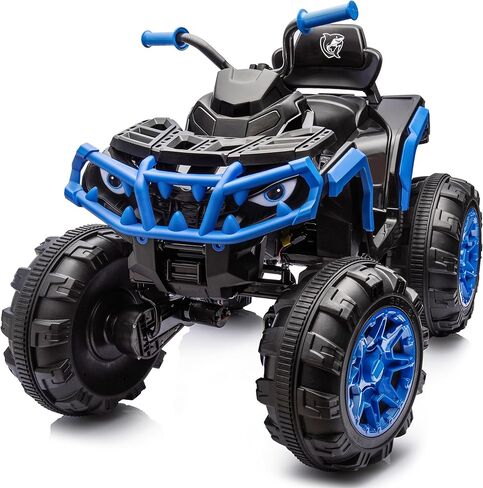Shark Kids ATV 4 Wheeler، 24V 4WD لعبة ركوب ATV الكهربائية للأطفال الكبار، محرك 4X200W، السرعة القصوى 5.6 ميل في الساعة - أزرق in Kuwait