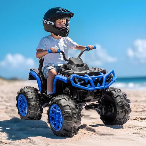 Shark Kids ATV 4 Wheeler، 24V 4WD لعبة ركوب ATV الكهربائية للأطفال الكبار، محرك 4X200W، السرعة القصوى 5.6 ميل في الساعة - أزرق in Kuwait