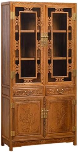 Bookshelf Creative Solid Wood Antique Multi-Layer Bookcase Home Mahogany Furniture Glass Door Display Cabinet Bookshelves and Bookcases in Saudi Arabia