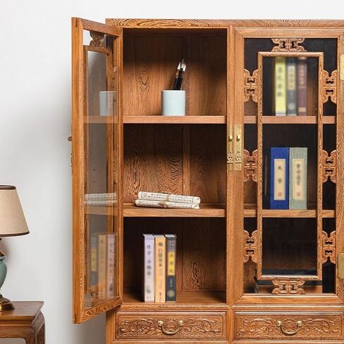 Bookshelf Creative Solid Wood Antique Multi-Layer Bookcase Home Mahogany Furniture Glass Door Display Cabinet Bookshelves and Bookcases in Saudi Arabia