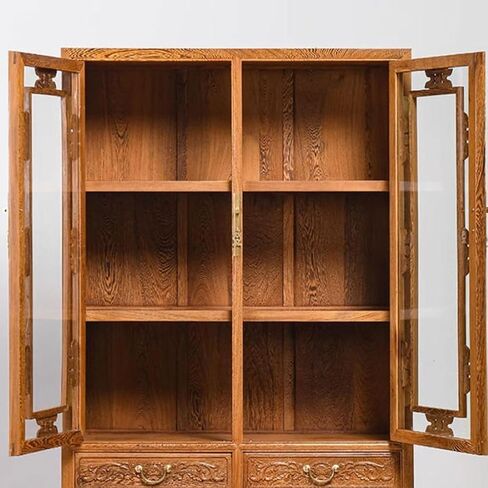 Bookshelf Creative Solid Wood Antique Multi-Layer Bookcase Home Mahogany Furniture Glass Door Display Cabinet Bookshelves and Bookcases in Saudi Arabia
