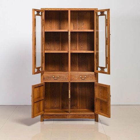 Bookshelf Creative Solid Wood Antique Multi-Layer Bookcase Home Mahogany Furniture Glass Door Display Cabinet Bookshelves and Bookcases in Saudi Arabia