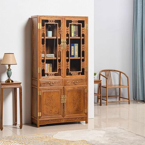 Bookshelf Creative Solid Wood Antique Multi-Layer Bookcase Home Mahogany Furniture Glass Door Display Cabinet Bookshelves and Bookcases in Saudi Arabia