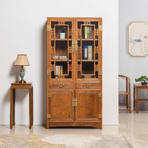 Bookshelf Creative Solid Wood Antique Multi-Layer Bookcase Home Mahogany Furniture Glass Door Display Cabinet Bookshelves and Bookcases in Saudi Arabia
