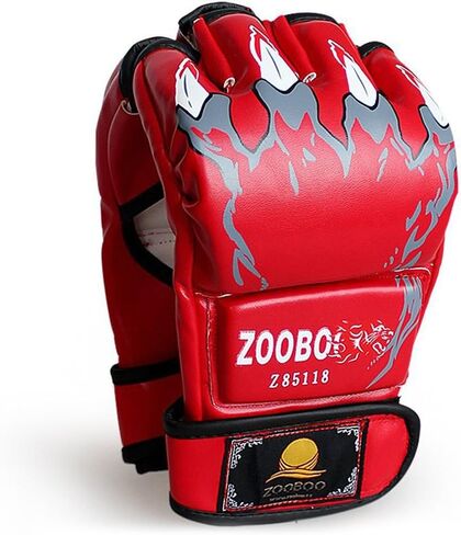 ZooBoo MMA Gloves, Half-Finger Boxing Fight Gloves MMA Mitts with Adjustable Wrist Band for Sanda Sparring Punching Bag Training (One Size Fits Most) in Kuwait