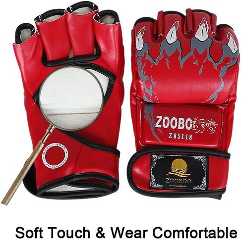 ZooBoo MMA Gloves, Half-Finger Boxing Fight Gloves MMA Mitts with Adjustable Wrist Band for Sanda Sparring Punching Bag Training (One Size Fits Most) in Kuwait