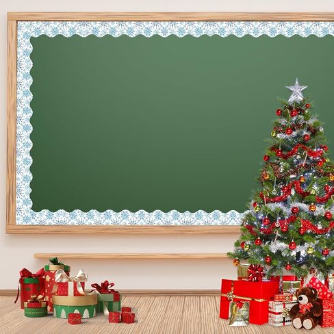 65 Ft Christmas Bulletin Board Border Winter Blue Snowflake Border Trim Self Adhesive Bulletin Board Stickers Roll for Xmas Holiday Classroom Office Chalkboard Party Decor in Saudi Arabia