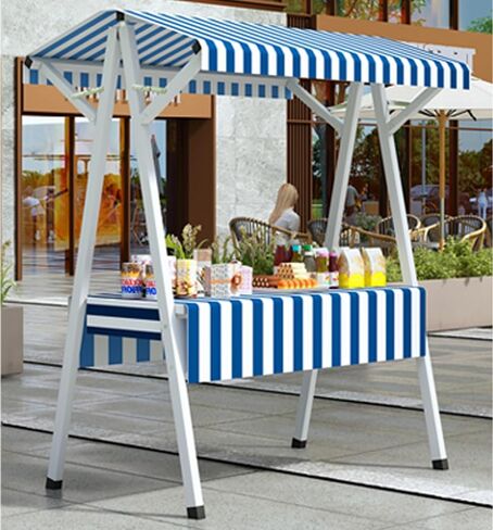 حامل كشك قابل للطي من الفولاذ في الهواء الطلق، سطح طاولة عرض رف بائعي السوق المحمول مع مظلة للتماثيل / البقالة / الألعاب / الحرف اليدوية، كشك مستحضرات التجميل بالتجزئة (أصفر، L 43 3/10 بوصة) in Kuwait