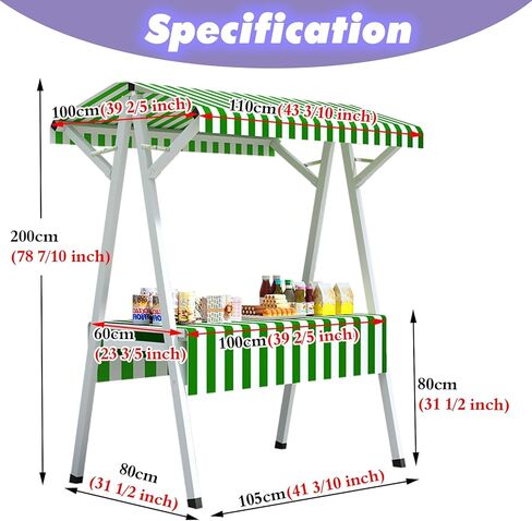 حامل كشك قابل للطي من الفولاذ في الهواء الطلق، سطح طاولة عرض رف بائعي السوق المحمول مع مظلة للتماثيل / البقالة / الألعاب / الحرف اليدوية، كشك مستحضرات التجميل بالتجزئة (أصفر، L 43 3/10 بوصة) in Kuwait