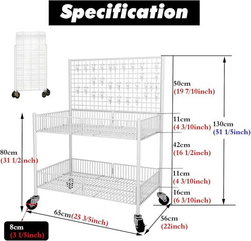 رف عرض حائط شبكي سلكي للبائعين باللون الأبيض والأسود، أرفف عربة دفع محمولة قابلة للطي على عجلات لعرض الفن/الحرف اليدوية/سوق المزارعين/كشك، كشك كشك البيع بالتجزئة (أسود، L 25 3/5 بوصة) in Kuwait