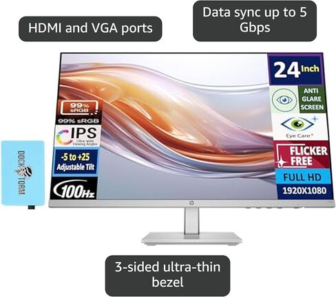 HP 24" FHD IPS (1920x1080) Monitor (Replaces M24FW) Bundle with Docztorm Dock, 100Hz Refresh Rate, HDMI, VGA, Flicker-Free, Ideal for Home & Business, White/Silver (2024 Latest Model) (2 Pack) in Saudi Arabia