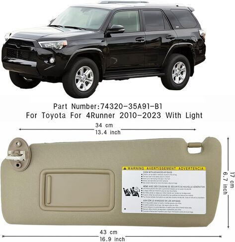 زوج من واقي الشمس من الجانب الأيسر والأيمن مع مشابك لسيارة Toyota 4Runner 2010-2023 استبدال ظلة داخلية مع فانيتي #74320-35A91-B1 (لون رمادي) in Kuwait