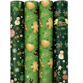 ورق تغليف عيد الميلاد للأطفال البالغين من أموي - الرنة، الخطوط، رجل الثلج، الغابات، رجل الثلج، تصميمات مشهد الشتاء هدية حمراء - 28 × 40 بوصة لكل قطعة، 4 أوراق ضخمة، معاد تدويرها in Kuwait