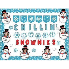 76 Pcs Winter Bulletin Board Set Snowman Decorations DIY Photo Wall Chillin' with My Snowmies Christmas Bulletin Board for Winter Activities Family Christmas Holiday Party in Saudi Arabia