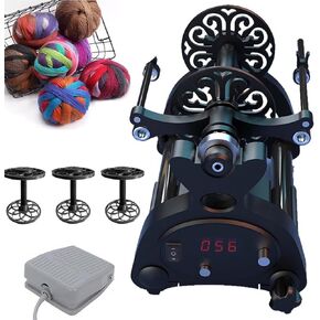 Household Mini Electric Spinning Wheel Installation-Free Speed Adjustable 12V Textile Dog Hair Wool Cotton Single Strand Wool(Black+Blue) in Saudi Arabia