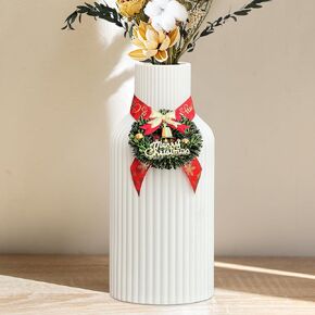 White Ceramic Vase for Pampas Grass & Fresh Flowers, Minimalist Modern Home Decor, Matte Finish Vase for Table, Fireplace, Shelf, Mantel, Entryway and Centerpieces in Kuwait