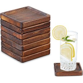 Wooden Coasters for Drinks - Natural Wood Drink Coasters Set for Modern Home Decor,Coasters for Coffee Table Tabletop Protection for Any Table Type, Set of 4 - Dia 4.3 x 4.3 x 0.5Inches （No Holder in Kuwait