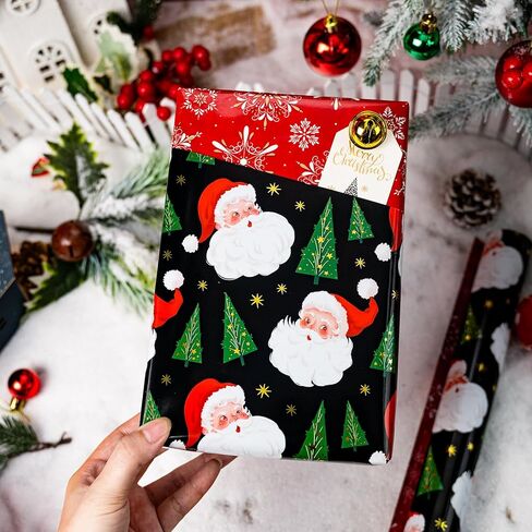 Yarcony Reversible Christmas Wrapping Paper, Green Wrapping Paper, Metallic Foil Luxury Deep Green Christmas Tree Design Decorative Gift Packaging for Holiday, New Year (Mini Roll, 17 Inch X 33 Feet) in Saudi Arabia