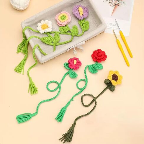 ZiChengXin Crochet Kit for Beginners - 6 Flower Bookmarks Set w/Step-by-Step Video Tutorials, 40% Extra Soft Yarn & Hook - DIY Craft Kit for Adults, Kids, Teens - Gift for Women & Girls in Saudi Arabia