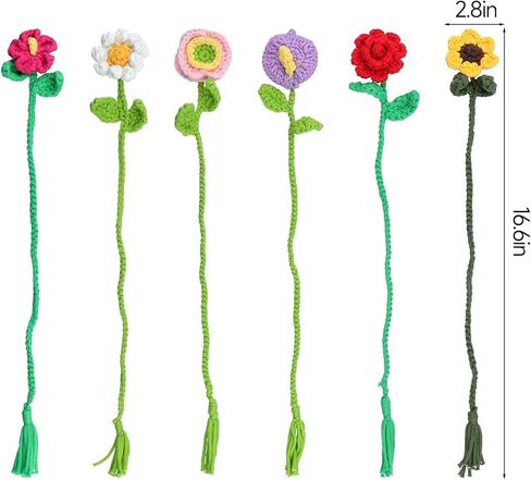 ZiChengXin Crochet Kit for Beginners - 6 Flower Bookmarks Set w/Step-by-Step Video Tutorials, 40% Extra Soft Yarn & Hook - DIY Craft Kit for Adults, Kids, Teens - Gift for Women & Girls in Saudi Arabia