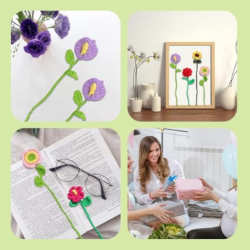 ZiChengXin Crochet Kit for Beginners - 6 Flower Bookmarks Set w/Step-by-Step Video Tutorials, 40% Extra Soft Yarn & Hook - DIY Craft Kit for Adults, Kids, Teens - Gift for Women & Girls in Saudi Arabia