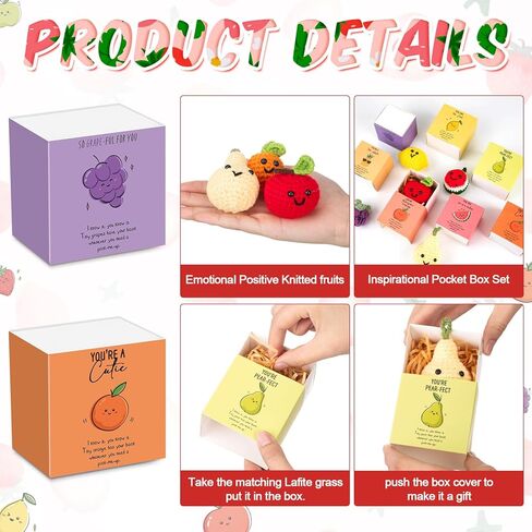 10 Sets Christmas Crochet Fruit Gifts Bulk Inspirational Positive Knitted Fruit Toys with Motivational Pun Box Work Stress Relief Appreciation Gifts for Team Employee Coworkers Teacher Office Favors in Saudi Arabia
