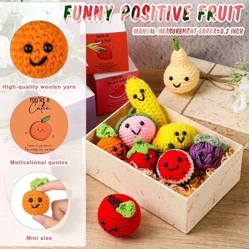 10 Sets Christmas Crochet Fruit Gifts Bulk Inspirational Positive Knitted Fruit Toys with Motivational Pun Box Work Stress Relief Appreciation Gifts for Team Employee Coworkers Teacher Office Favors in Saudi Arabia