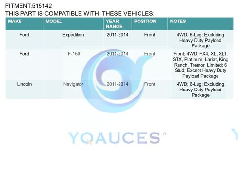515142 محمل العجلات الأمامية 4WD ومجموعة المحور مناسبة لـ 2011-2014 Ford F-150 Expedition، Lincoln Navigator، 6 العروة W/ABS (باستثناء الثقيلة) in Saudi Arabia