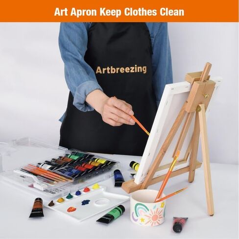 مجموعة طلاء حامل الطاولة من 31 قطعة من Artbreezing، طلاء أكريليك، حامل محمول، فرش، قماش، مريلة، حقيبة حمل بلاستيكية، مجموعة فنية للأطفال والكبار والمبتدئين والفنانين (SET-31PCS-18 * 12ML) in Saudi Arabia