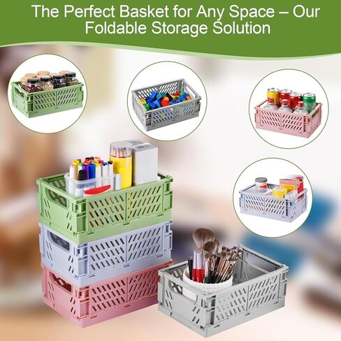 Small Pastel Plastic Storage Baskets, Collapsible Crates for Organizing, Space-Saving Mini Bins for Classroom, Kitchen, Office, Bedroom (5.8" x 3.8" x 2.2") in Saudi Arabia