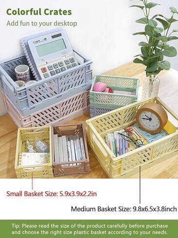 Small Pastel Plastic Storage Baskets, Collapsible Crates for Organizing, Space-Saving Mini Bins for Classroom, Kitchen, Office, Bedroom (5.8" x 3.8" x 2.2") in Saudi Arabia
