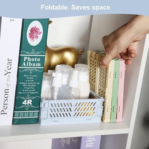 Small Pastel Plastic Storage Baskets, Collapsible Crates for Organizing, Space-Saving Mini Bins for Classroom, Kitchen, Office, Bedroom (5.8" x 3.8" x 2.2") in Saudi Arabia