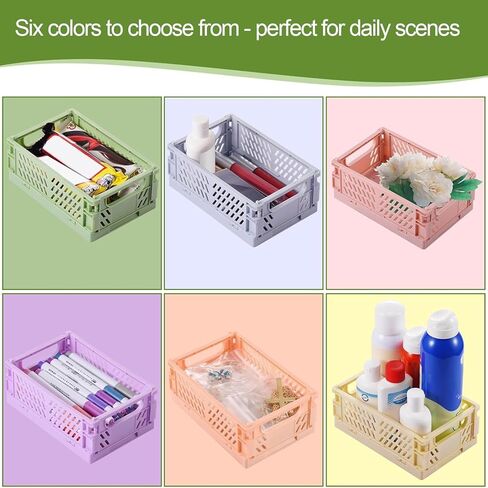 Small Pastel Plastic Storage Baskets, Collapsible Crates for Organizing, Space-Saving Mini Bins for Classroom, Kitchen, Office, Bedroom (5.8" x 3.8" x 2.2") in Saudi Arabia