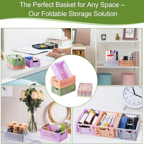 Small Pastel Plastic Storage Baskets, Collapsible Crates for Organizing, Space-Saving Mini Bins for Classroom, Kitchen, Office, Bedroom (5.8" x 3.8" x 2.2") in Saudi Arabia