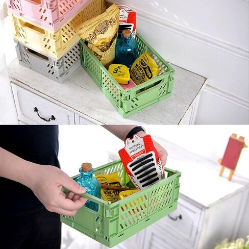 Small Pastel Plastic Storage Baskets, Collapsible Crates for Organizing, Space-Saving Mini Bins for Classroom, Kitchen, Office, Bedroom (5.8" x 3.8" x 2.2") in Saudi Arabia