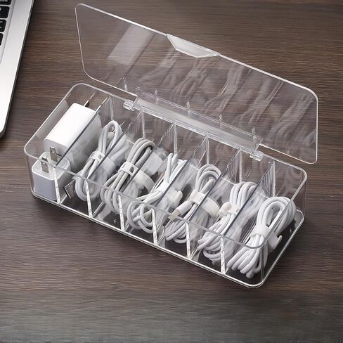 Clear Cable Organizer Storage Box with 7 Compartments，Plastic Cable Management Box Cord Organizer for Desk Home Office in Saudi Arabia