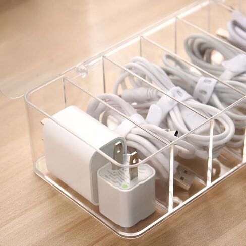 Clear Cable Organizer Storage Box with 7 Compartments，Plastic Cable Management Box Cord Organizer for Desk Home Office in Saudi Arabia