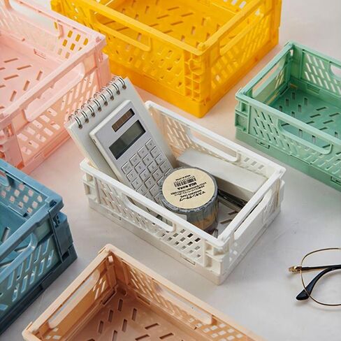 2 Packs Folding Pastel Crates For Storage, Plastic Folding Baskets, S Size, Cute Colorful Organizing Crates - PINK in Saudi Arabia