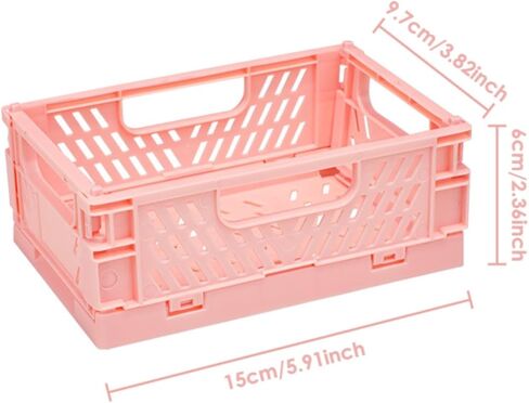 2 Packs Folding Pastel Crates For Storage, Plastic Folding Baskets, S Size, Cute Colorful Organizing Crates - PINK in Saudi Arabia