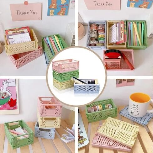 2 Packs Folding Pastel Crates For Storage, Plastic Folding Baskets, S Size, Cute Colorful Organizing Crates - PINK in Saudi Arabia