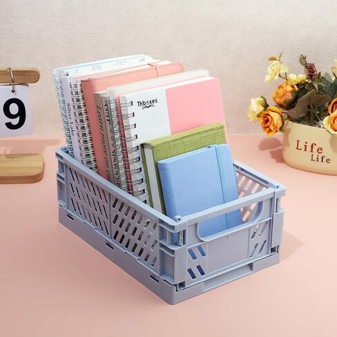 1 Pcs Plastic Storage Basket, 9.8x6.5x3.9in Collapsible Storage Crate for Organizing, Foldable Storage Bins Basket for Home Office Desktop Drawer Kitchen Bathroom Bedroom (Blue) in Saudi Arabia